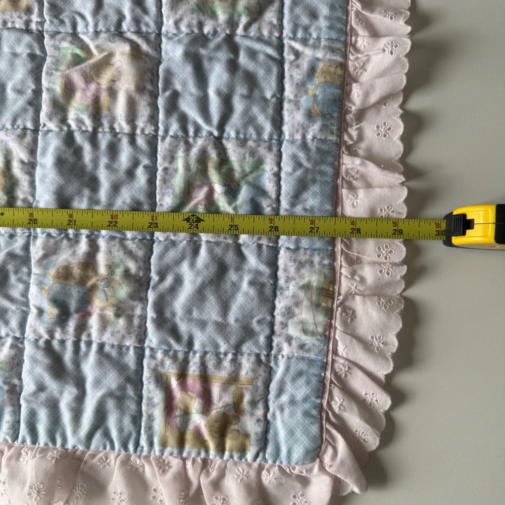 Handmade Cottage Core Baby Quilt Nursery Blanket Geese Rabbits Ducks VTG‎ 29x43
